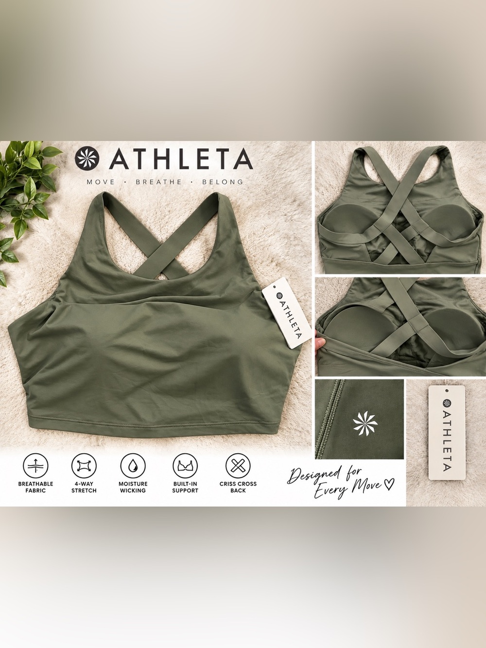 Athleta Olive Green Crisscross Sports Crop NWT